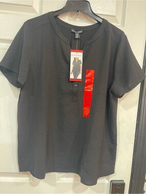 Hilary Radley Black Short Sleeve Henley Top